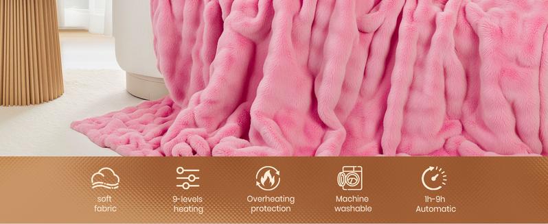 PKBD Heated Blanket Electric, Full Body Electric Blanket - 9 Heat Levels, 1/9 Auto-Off, Faux Fur Electric Blanket, Machine Washable, Winter Gift for Home and Office, Christmas Gift, LED Display