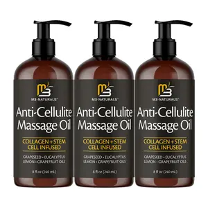 3 Piece M3 Naturals Cellulite Massage Oil 8oz-Smooth the Appearance of Cellulite EI-Body Care & Skin Care Massage Oil Topical Collagen and Plant Stem CellBody Oil to Restore Texture and Elasticity-Soothing Body Oil