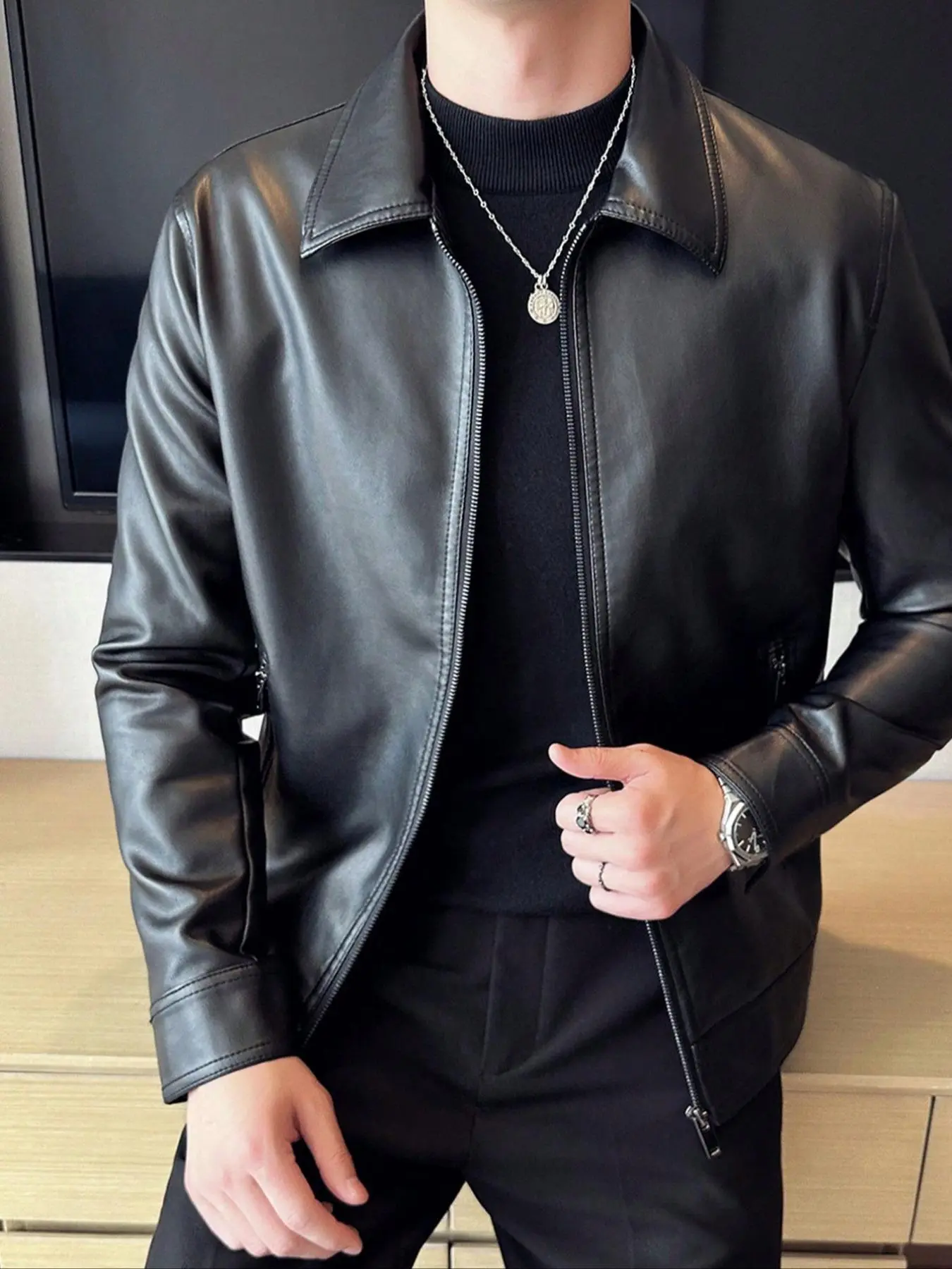 Men's Solid Color Jacket, Regular Fit Casual Fashion Comfy Collar Zip Up Outerwear for Daily Outdoor Wear, Men Cloths for   Spring & Fall
