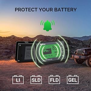 Renogy 500A Battery Monitor with Shunt, High and Low Voltage Programmable Alarm, Range 10V-120V up to 500A, 20ft Shielded Cable, Compatible 12V Lithium Sealed, Gel, Flooded Batteries,Black