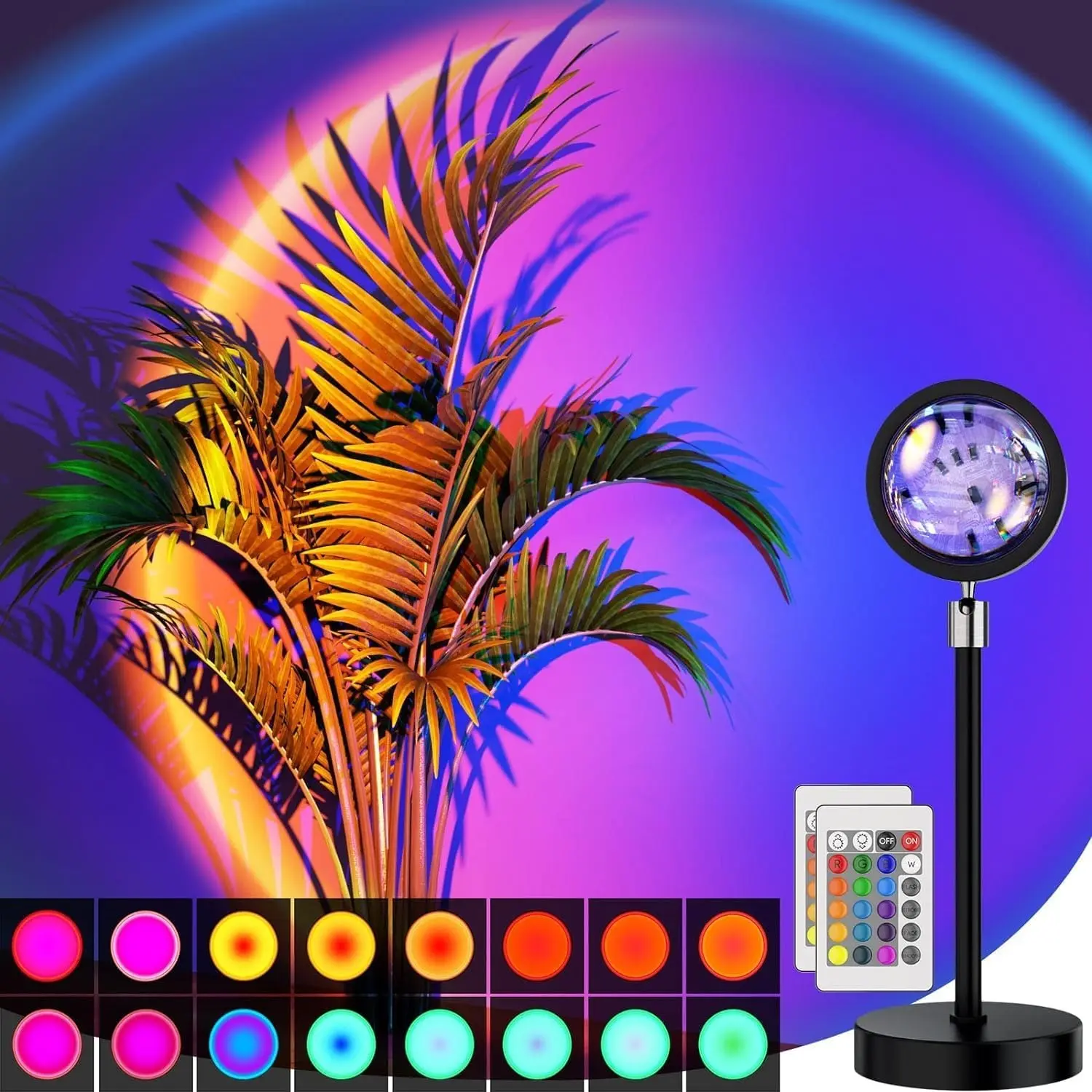 Roomsy Sunset Lamp Projection Led Lights with Remote, 360° Rotation Rainbow Lights 4 Modes Setting for Photography/Selfie/Party/Home/Living Bedroom Decor, Gifts for Women