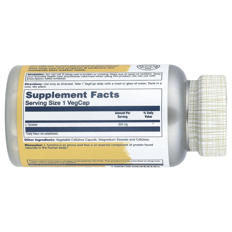 Solaray L-Tyrosine, 500 mg, 50 VegCaps