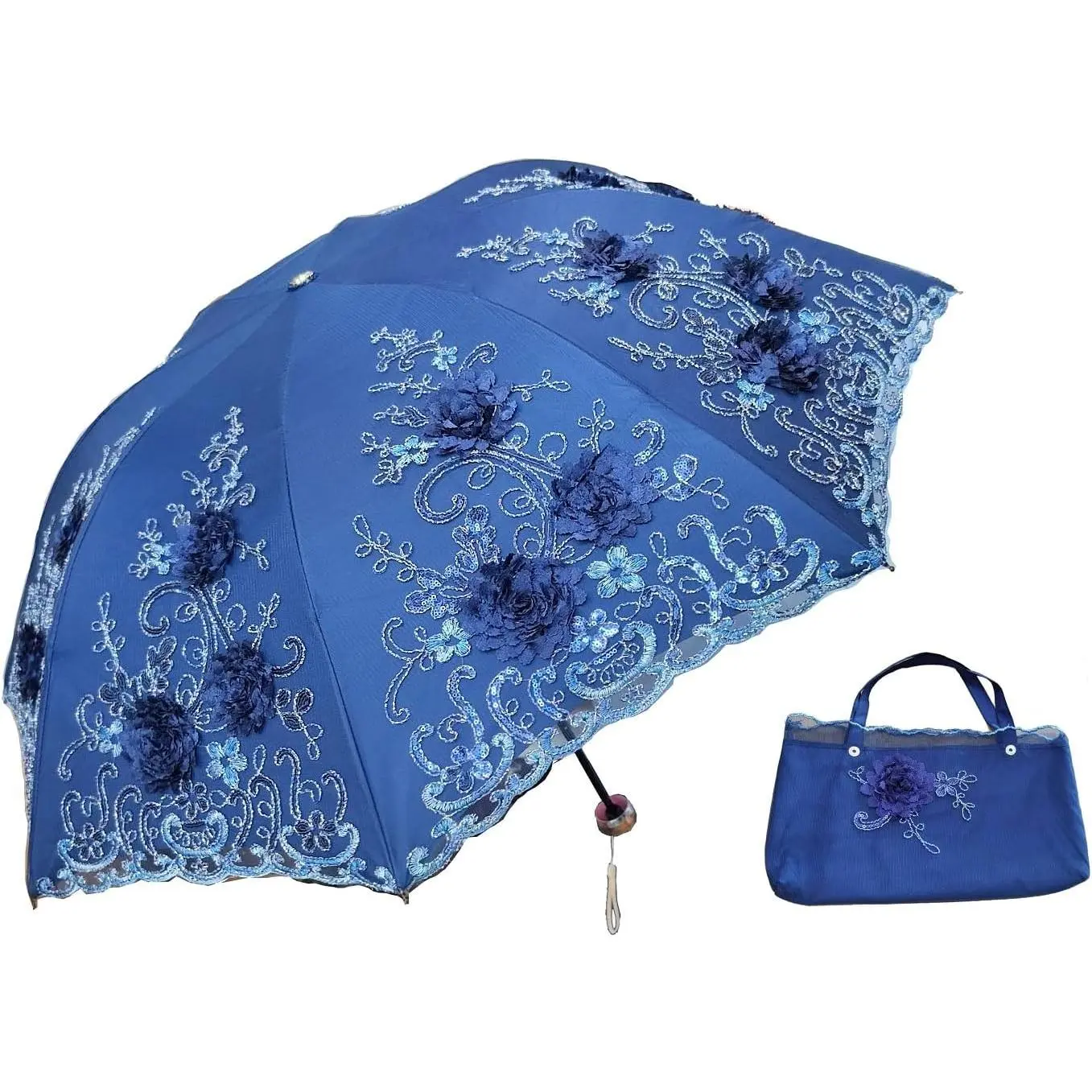 Foldable Lace Parasol Travel Sun Rain Umbrella Compact Anti UV Resistance Princess Sun Umbrella for Women & Girls