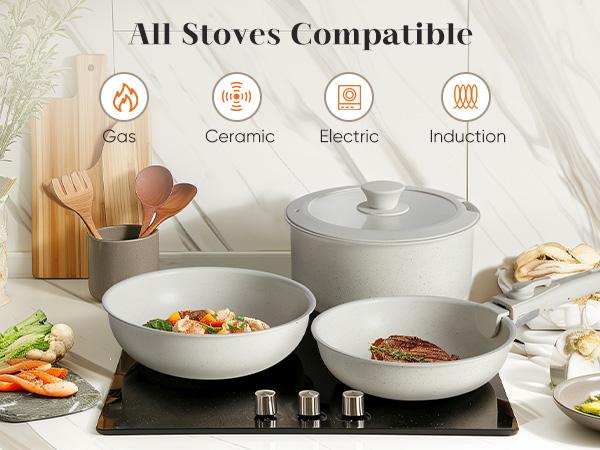 Sweet Furniture S - Home 12 Pcs Pots and Pans Set Nonstick - Kitchen Cookware Set with Detachable Handle, Induction Cookware, Dishwasher Oven Safe