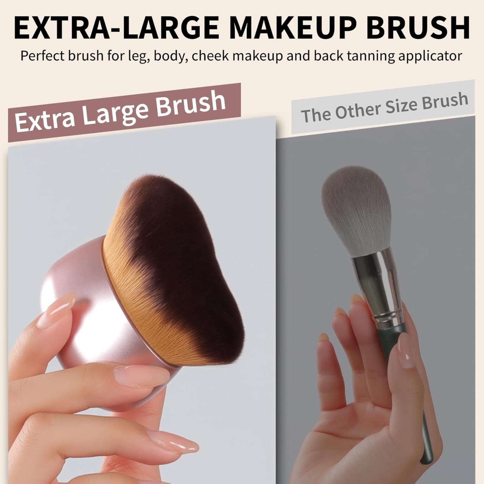 Extra Large Makeup Brush & Self Tanning Brush for Foundation Arms Legs Bronzer Blend Body Face Back Makeup Pink Rose Gold Ergonomic Design Luxurious Bristles Wet Dry Use