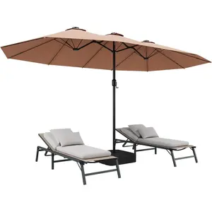 LAUSAINT HOME 13/15Ft Large Patio Umbrella with Base Included, Double-Sided Rectangle Outdoor Umbrella with Crank Handle, Patio Table Umbrella for Poolside Deck Market Sun Shade Canopy Adjustable Canopy,summervibes