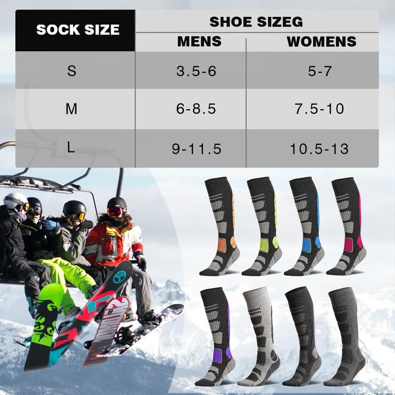 Winter Thermal Ski Socks - 3 Pair Pack Wool Blend Knee High Socks for Men & Women Snowboarding