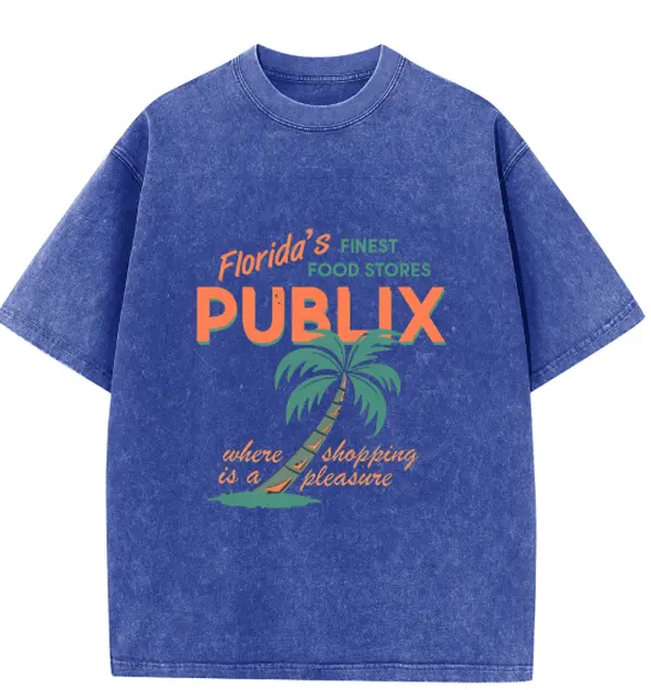 Florida Publix Graphic Tee, Streetwear Men'S Black Washed Short Sleeve T-Shirt, Fashion Summer A Special Birthday Gift.Breathable Pure Cotton, Suitable For Everyday Wear And Outdoor Sports.Versatile. Casual Soft Tops