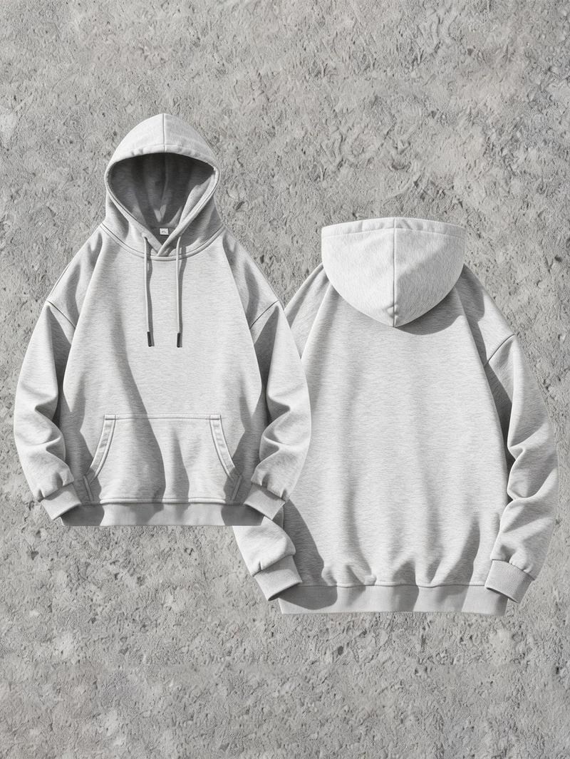 Men’s Solid Color Cotton Hoodie, Loose Fit Pullover Sweatshirt for Fall and Winter, Casual Versatile Menswear Top for Outdoor Activities, Daily Commute, Street Style and Comfortable Everyday Wear Operator