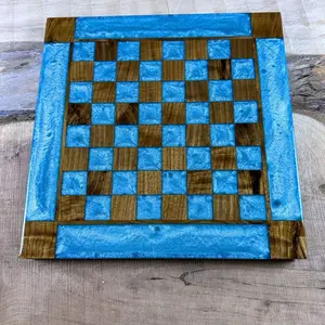 Turquoise Diamond Black Walnut Chess Board (INCLUDES GLASS PIECES)