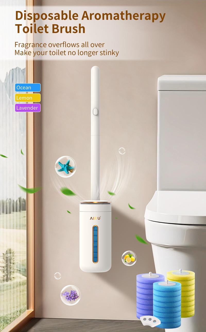 AIR U Disposable Toilet Brush, Toilet Bowl Wand Holder Set with 24PCS Cleaner Refills, General Bathroom Cleaner Restroom Home Goods  ,Valentine's Day gift