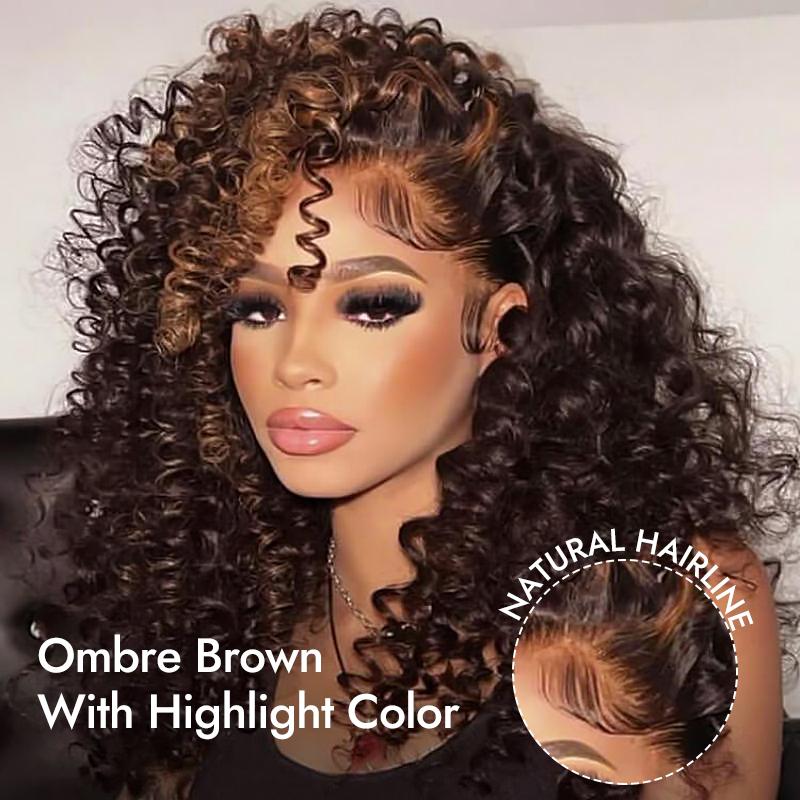 [Flash Sale] Wiggins Hair Ready To Go Glueless Wig Wand Curl Ombre Brown With Highlights 7x5 Lace Closure Wigs Human Hair Pre Cut Lace Beginner Friendly