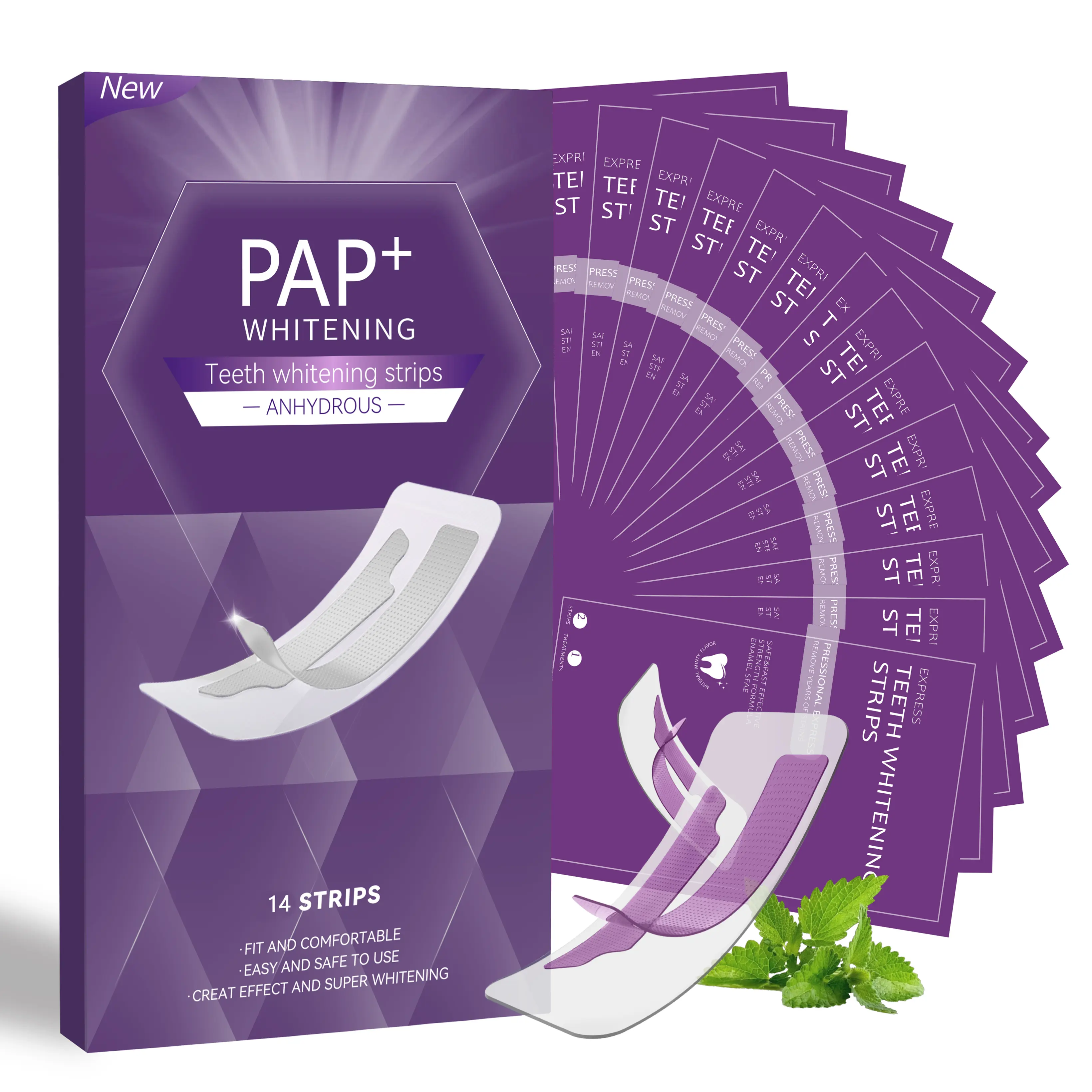 Purple Teeth Whitening Strips, Peroxide-Free Purple Whitening Strips for Sensitive Teeth, 14 Strips 7 Whitening Sessions, 30-Minute Smile Care