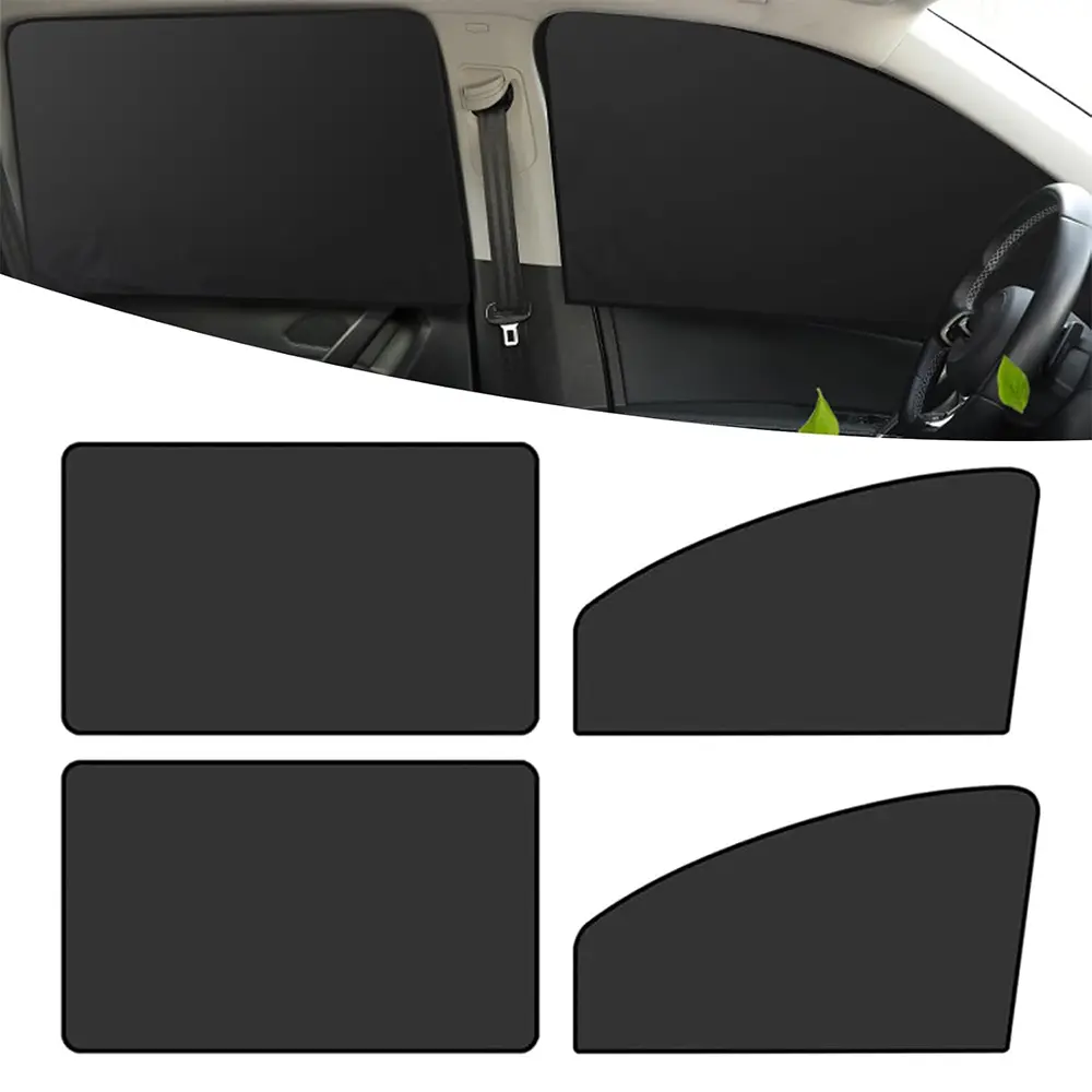 Portable Magnetic Car Window Sun Shades 4-Pack (Black) - Universal Vehicle Fit, Heavy-Duty Sun Protection, Secure Magnetic Attachment, Foldable Windshield Cover, Automotive Glass Privacy Shield, Portable Car Sunshade, Car Sunshade Windshield