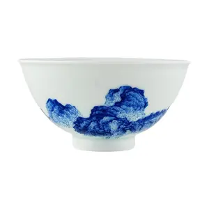 Lanyindongfang "Xiang Ban Jian Shan" Jingdezhen Blue & White Porcelain Rice Bowl - 4.5" Ceramic Soup Bowl for Noodles, Cereal, and Serving