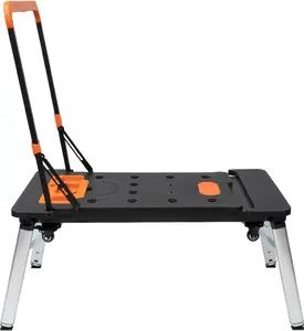 TECSPACE 7in1 Work Bench Multifunctional Portable Foldable Workbench Painted Work Table as Workbench, Scaffold,Platform,Sawhorse,Car Creeper and Hand Truck with 4 Wheels