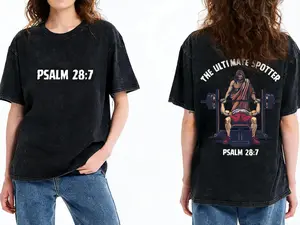 The Ultimate Spotter Christian Washed T-Shirt - Psalm 28:7 Design, 100% Cotton, Unisex Fit, Casual Everyday Wear, Ideal for Church or Errands