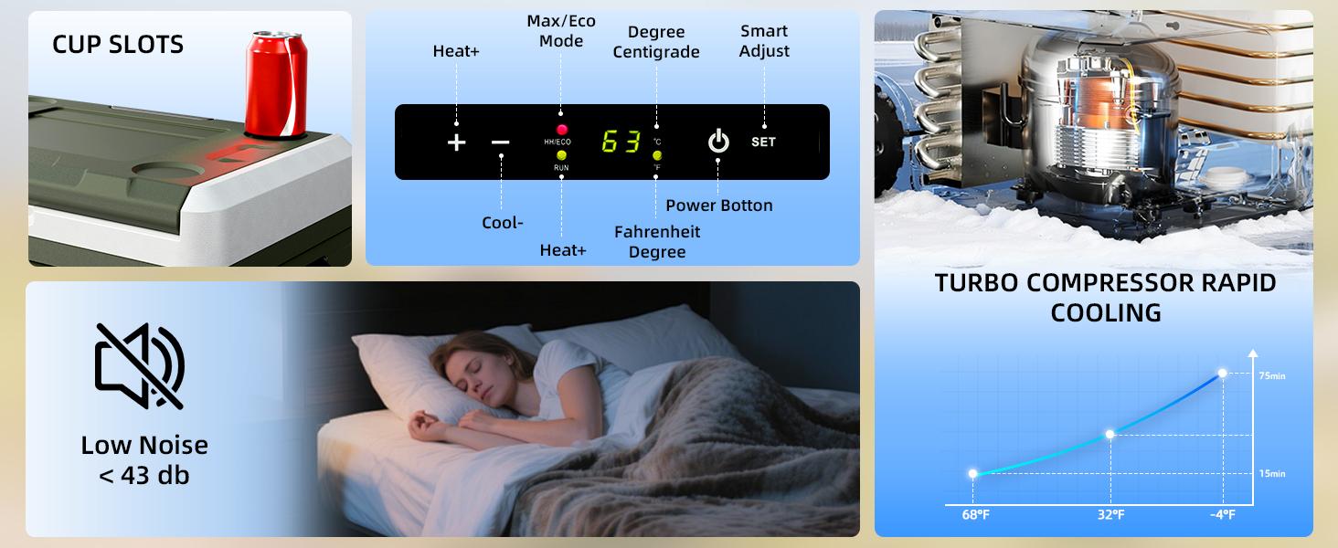 Antarctic Star 12V Portable Refrigerator 50L, 12/24V DC & 100-240V AC, Compressor Fridge Freezer for Car Camping Travel Boat, APP Control, -4°F to 68°F, Electronic Touch Screen，Green