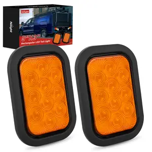 Nilight 5” X 3” Rectangular Trailer Tail Light 2 PCS Amber 10 LED Turn Signal Light IP67 Waterproof w/Flush Mount Grommets Plugs for 12V Truck ATV UTV Trailer Bus RV Camper