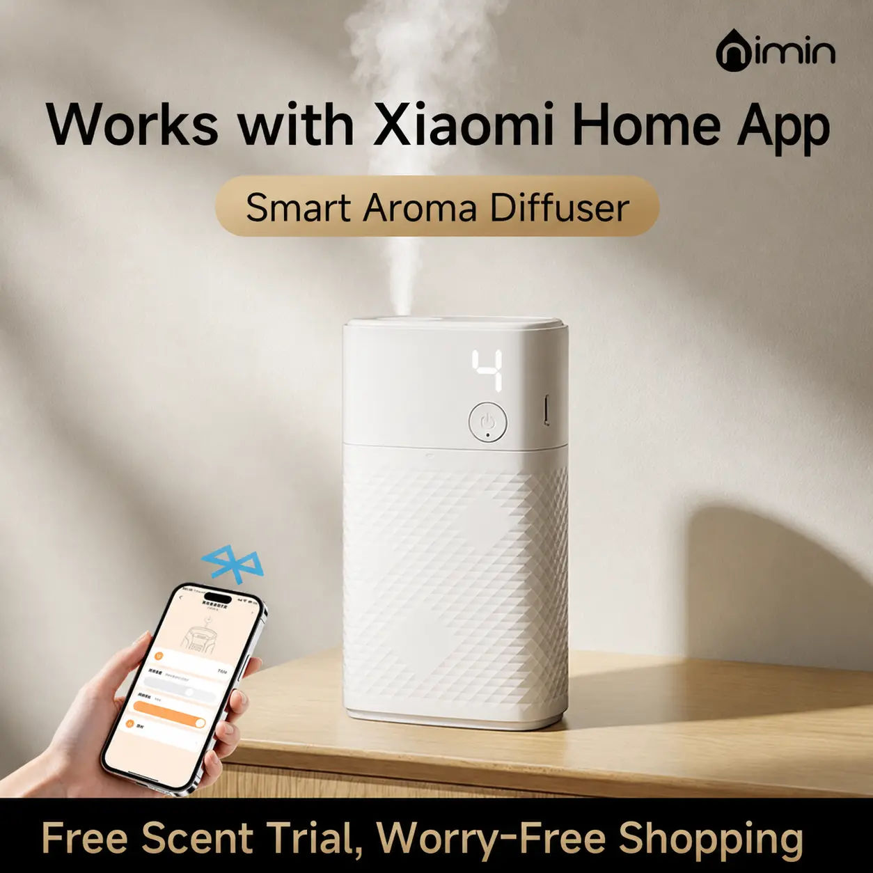 Nimin Automatic Aroma Diffuser - Xiaomi Home App Compatible, 360° Omnidirectional Diffusion, Timer-Equipped Sleep Aid, Home Spa Signature Scent Device, Long-Lasting Room Freshener for Bedroom, Living Room, App-Controlled