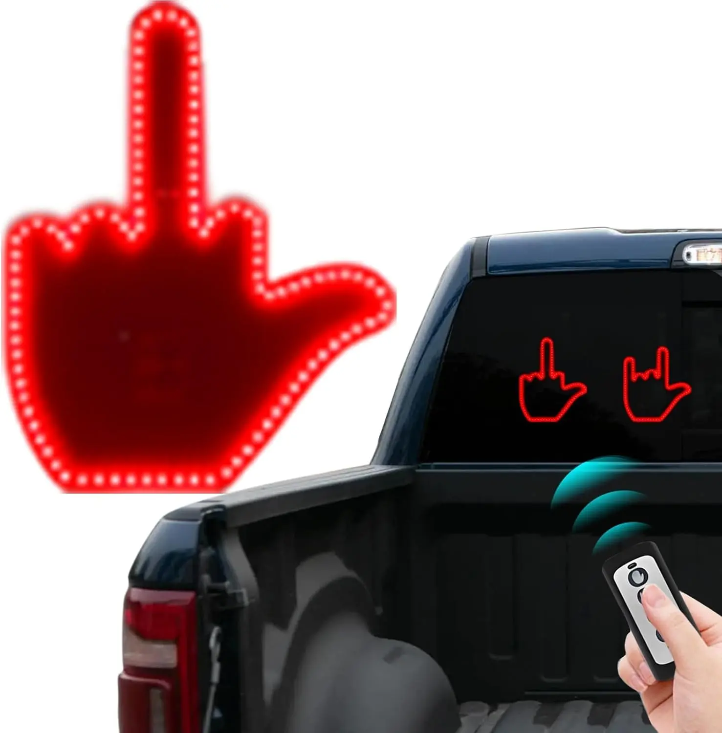 Glogesture Middle Finger LED Car Decorative Light - 70ft Away Remote Control, Bright LED Beads, Easy to Install, Express Feelings on the Road, Fun Truck Accessory for Car Windows