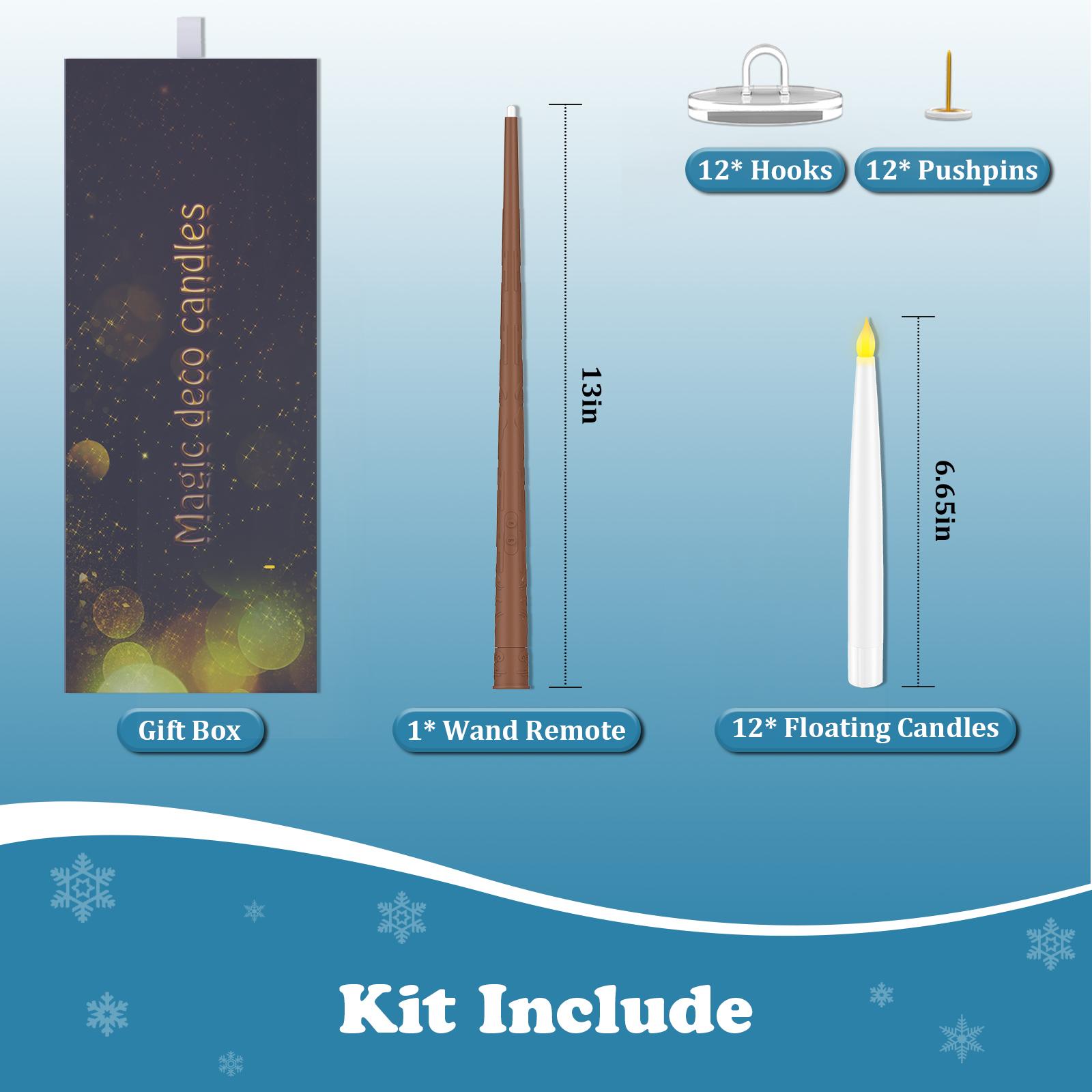 Flameless Candles with Magic Wand Remote for Christmas Decor, 6.6" Floating Candles Battery Operated Hanging Window Candles, Flickering Electric LED Candle for Christmas Halloween Decorations