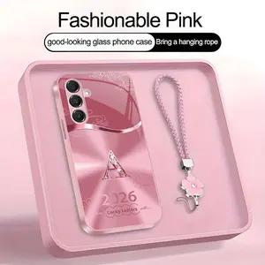 Suitable for [Galaxy A16 5g] high-end women's phone case🤩，a free four-leaf clover lanyard is included, with 26 letters of the alphabet to choose from，auspicious cloud patterns bring you good luck YM99