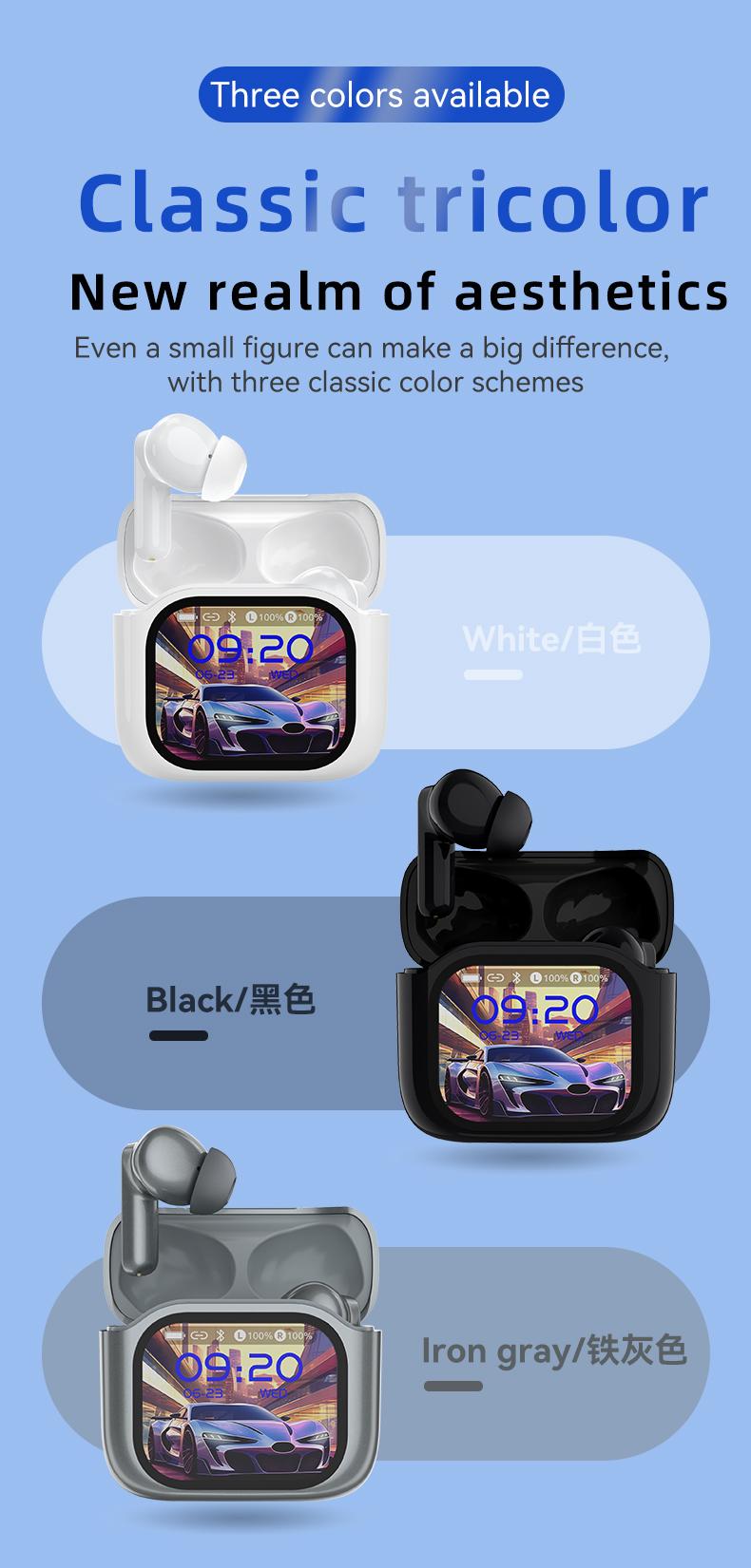 HYUNDAI Y48 Bluetooth 6.0 Earphones LED Display High Fidelity Waterproof Wireless Earbuds with Built-in Microphone for Office Sports Study Audio Calls Electronic Earbud Headset Black