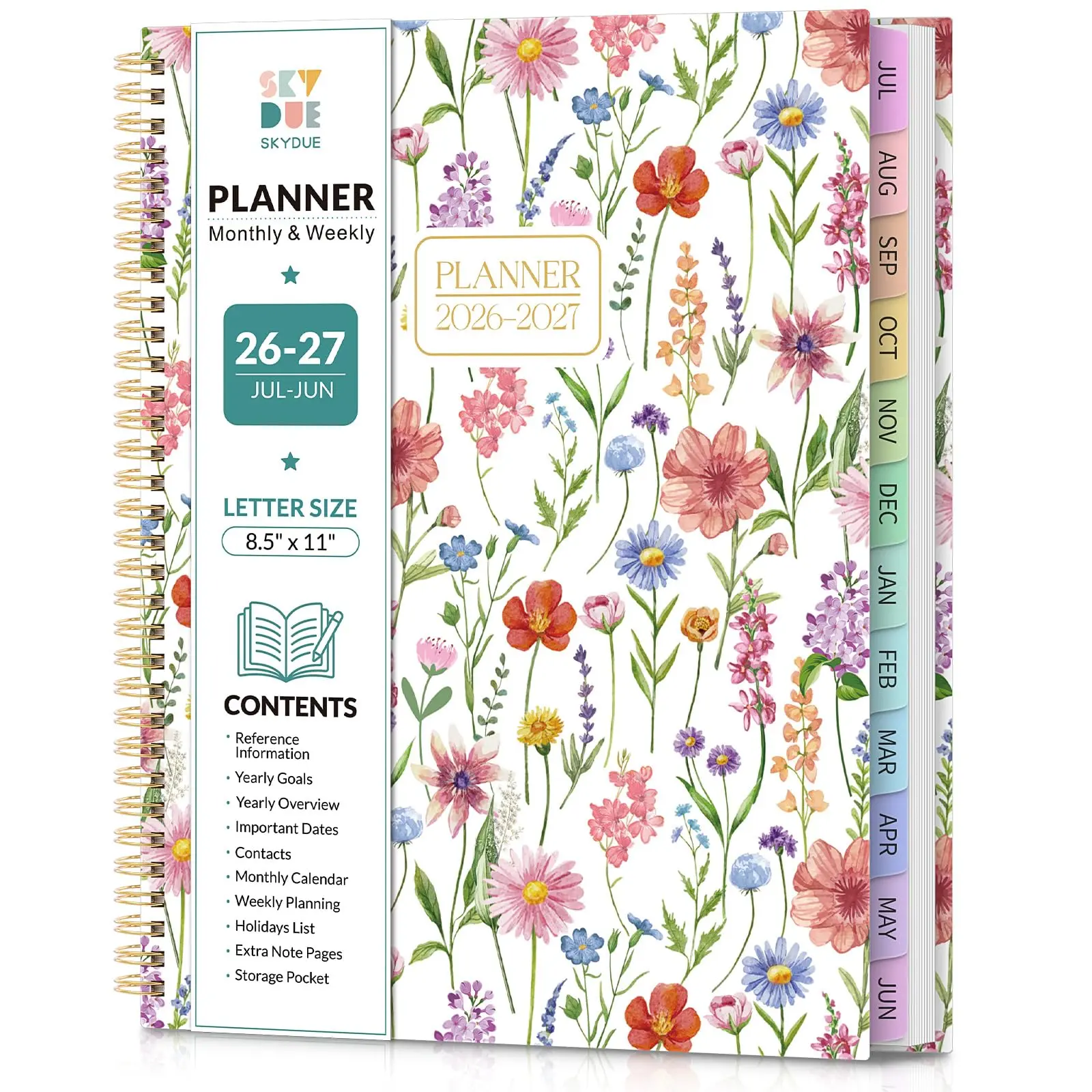 SKYDUE 2026-2027 (July-June) Productivity Day Schedule Planner, 8.5"x11" Student Academic Planner, Office Stationery with Colorful Tabs & Storage Pocket, College School Supplies,back to school haul,back to school shopping