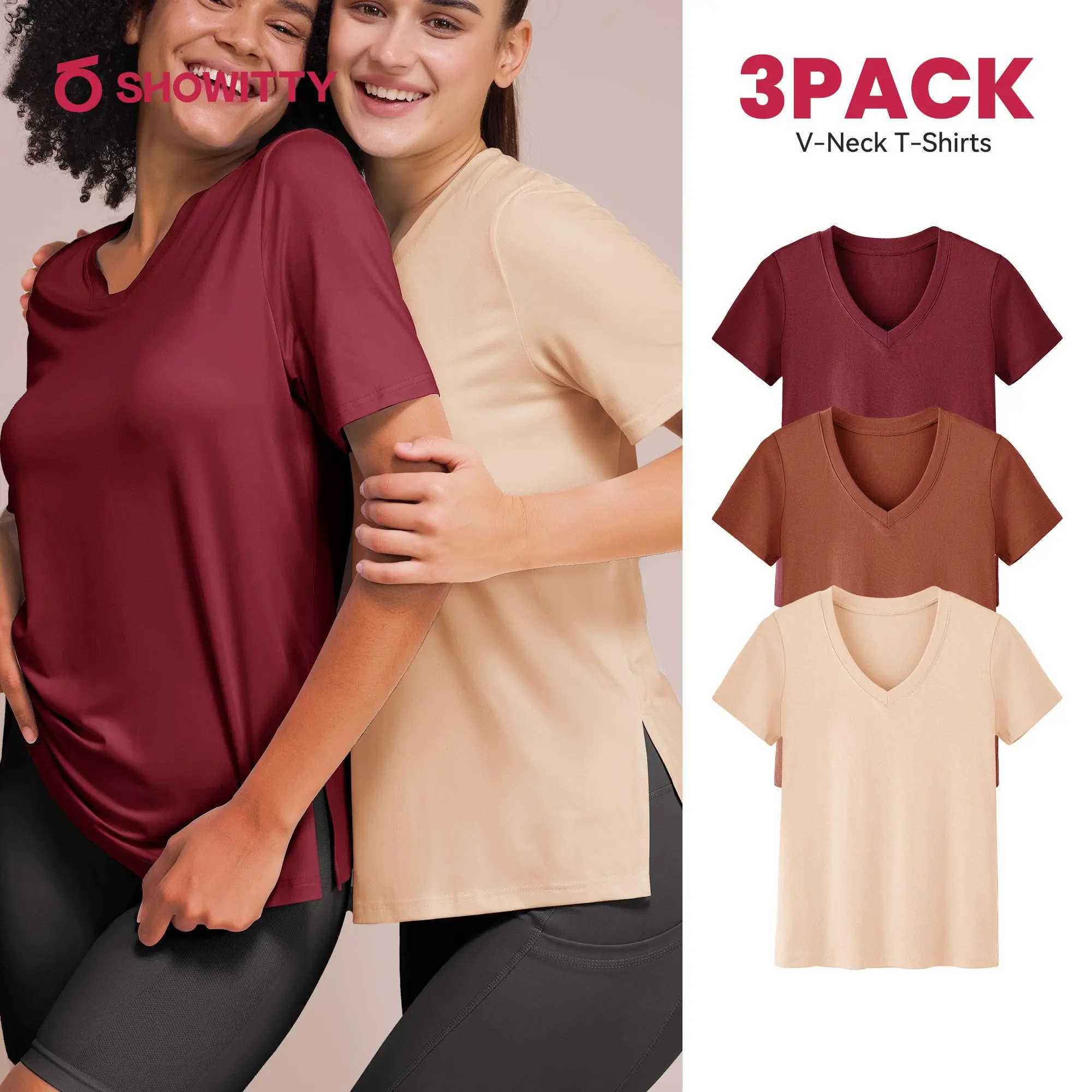 SHOWITTY 3 Pack Women's Plus Size Short Sleeve T-Shirts - ‌Lightweight Casual V-Neck Tops for Fall, ‌Breathable Loose Fit‌, Comfortable Basic Tees #tiktokshopsummersale