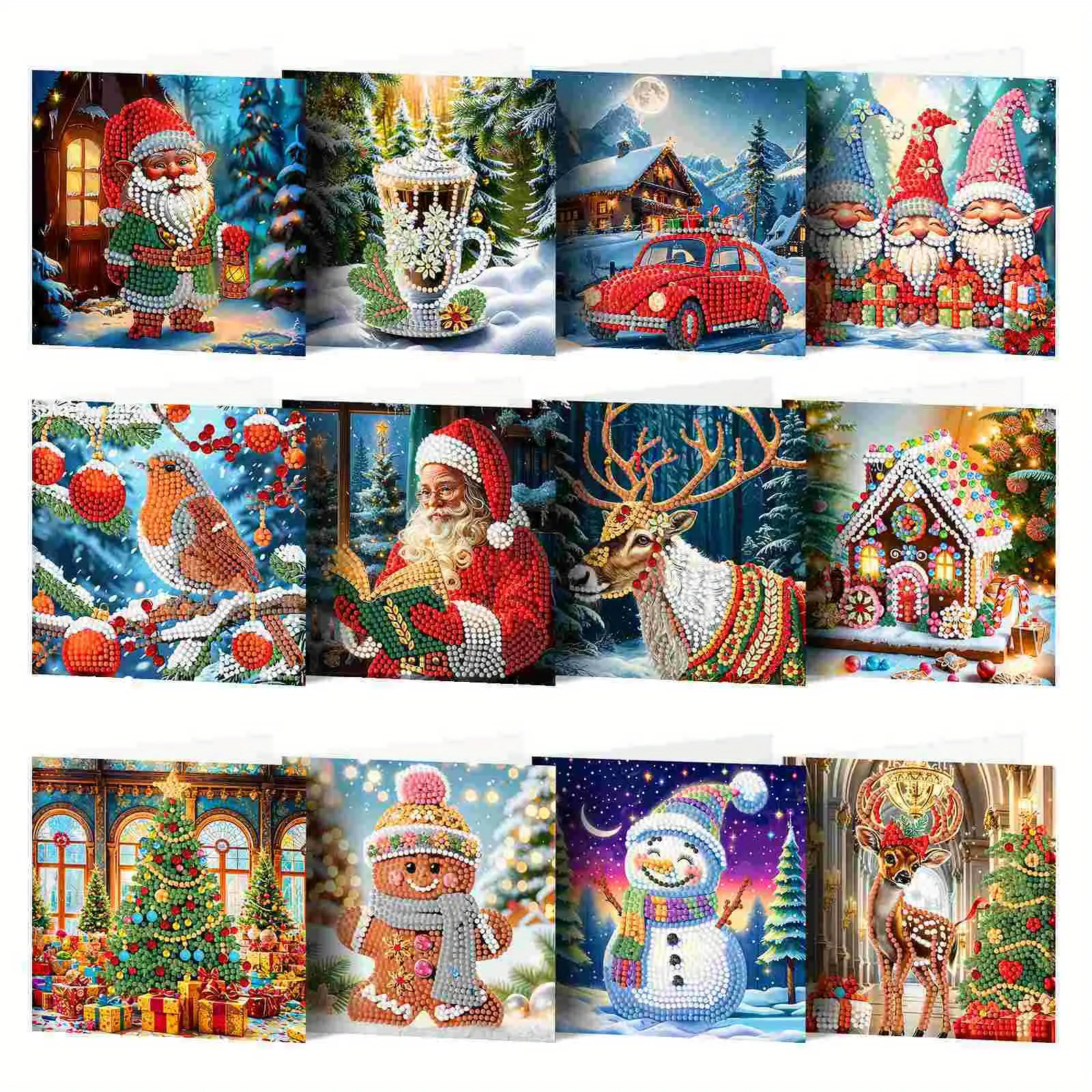 12 Piece DIY Diamond Art Greeting Card Set Greeting Cards Assortment Multi Patterned Christmas Card, Custom Message Card, Merry Christmas Wishes
