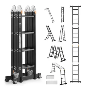 【DealsForYouDays】VEVOR Multi-Purpose Folding Ladder, 7-in-1 Tall Extension Step Ladder, A Frame 4 Step with Scaffolding Plank Telescoping Ladder, 15.5ft Reach Height Heavy Duty , 330 lbs Capacity for Home Outdoor