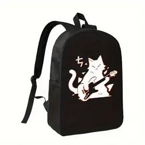 Anime Guitar-Playing Cat Backpack - Lightweight School Bag with Adjustable Strap, Black Backpack for College, Travel, Work - Cute Anime Pet Lover Gift for &, Everyday Carry, Playful Design, Secure Storage, Zipper Closure, for Teenager