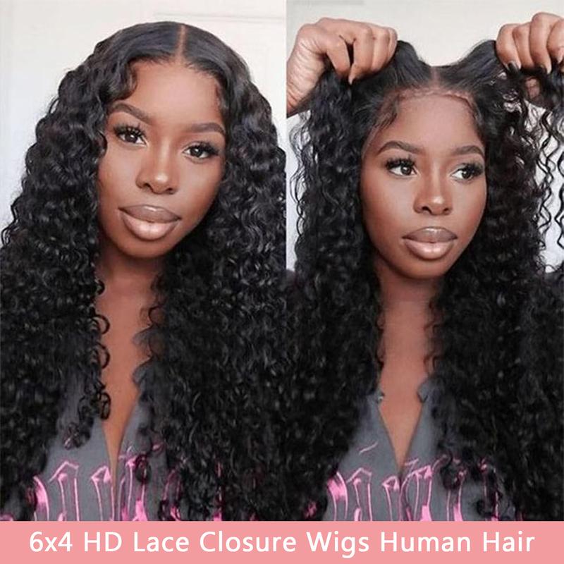 Bling Hair 6x4 Glueless Wigs Human Hair Pre Plucked Pre Cut Deep Water Wave HD Lace Front Wig Human Hair Pre Plucked For Beginners 3 Second To Wear