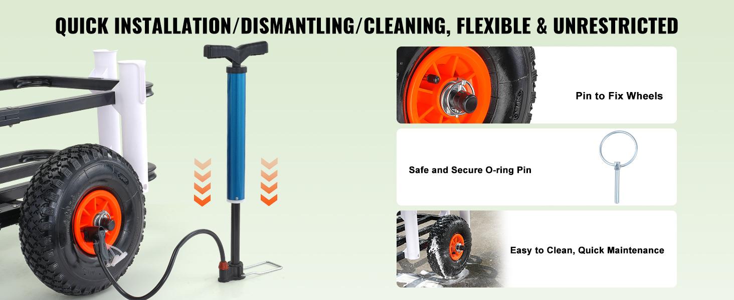 VEVOR Beach Fishing Cart, 200 lbs Load Capacity, Fish and Marine Cart with Two 11" Big Wheels Rubber Balloon Tires for Sand, Heavy-Duty Steel Pier Wagon Trolley with 7 Rod Holders for Fishing, Picnic folding wagoncart