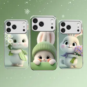 Cute Bunny Smartphone Casing - Easter Spring Green Rabbit Design Mobile Phone Accessory for iPhone 17 Pro Max, Cellphone Protection Cover - 975
