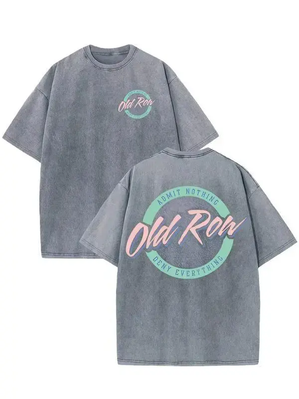 Men's Vintage Acid Wash Graphic Tee - Menswear Casual Oversized 230gsm Heavyweight Cotton Round Neck Short-Sleeve, Double-Sided Slogan Prints, Seamless, Breathable, Multi-Size Plus-Size Tops