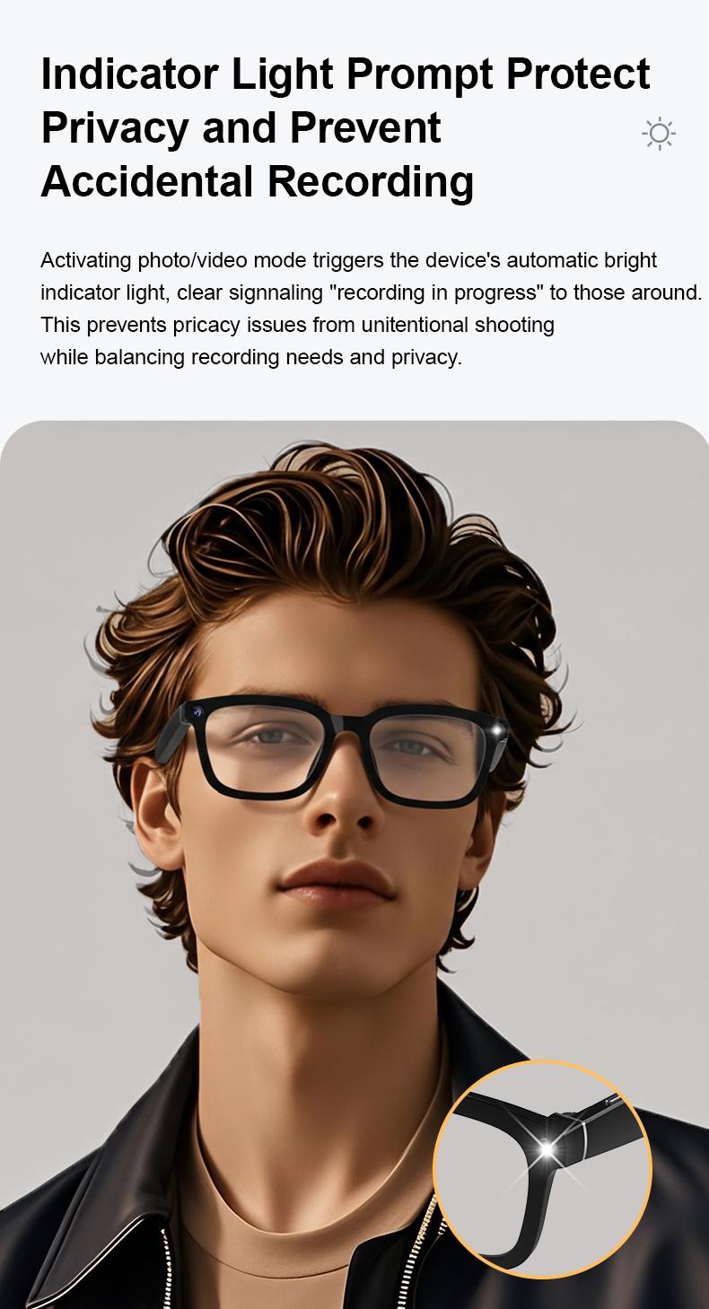 Smart Bluetooth Glasses with Camera, 1080p Video Recording Wearable Glasses, Multifunctional Wireless Audio Glasses with Headphone, Outdoor Sports Camera Sunglasses with Intelligent Voice Assistant, Anti-blue Light Protection Eyeglass