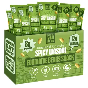 Where You Bean Spicy Wasabi Crunchy Roasted Edamame Beans – 12g Protein, Low Carb, Keto Friendly Vegan Snack & High Fiber (8-Pack)