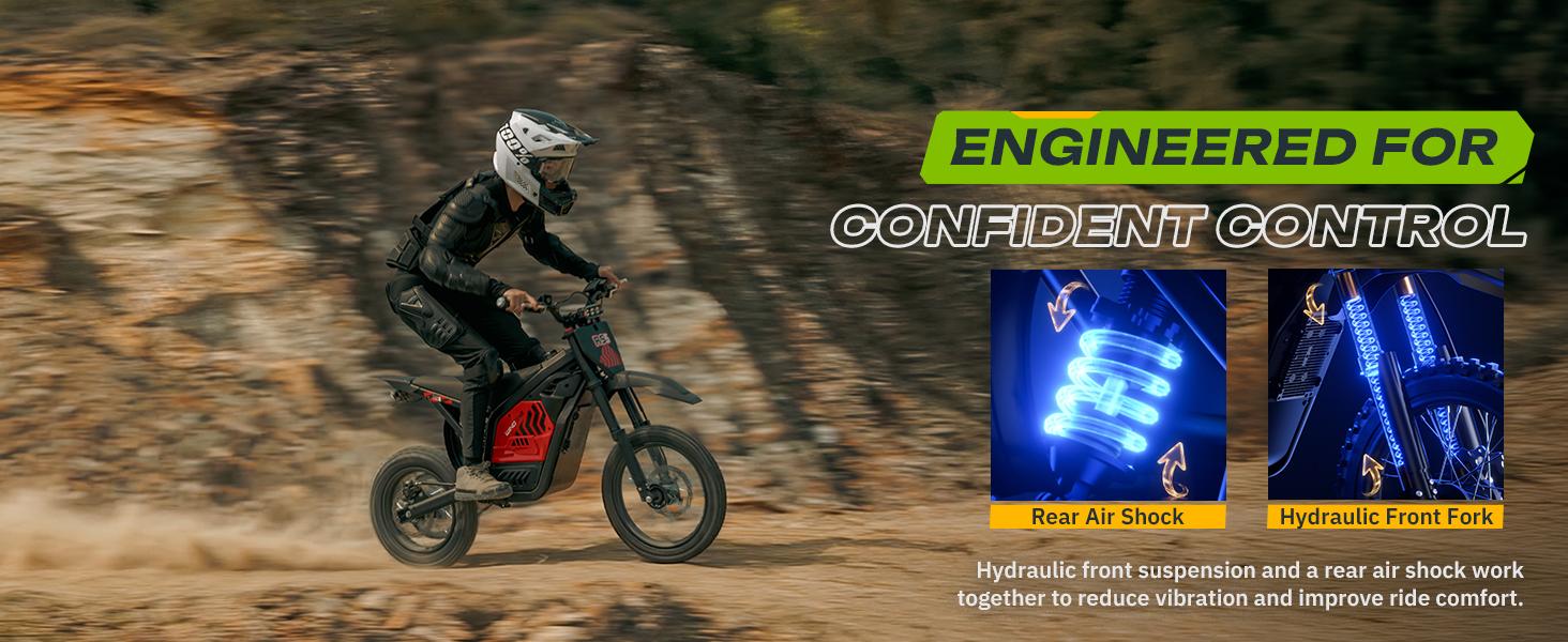 Windone RS5 Electric Dirtbike, 2200W Peak Motor, 37MPH Speed, 48V 22.5Ah Battery, 45-60mi Range, 14"/12" Off-Road Tires, Hydraulic Shock Suspension, 3-Speed Modes, UL 2271 Certified, 265 lb Capacity, Ideal for Off-Road Fun, Bike Seat, Hydraulic Brake, Adu