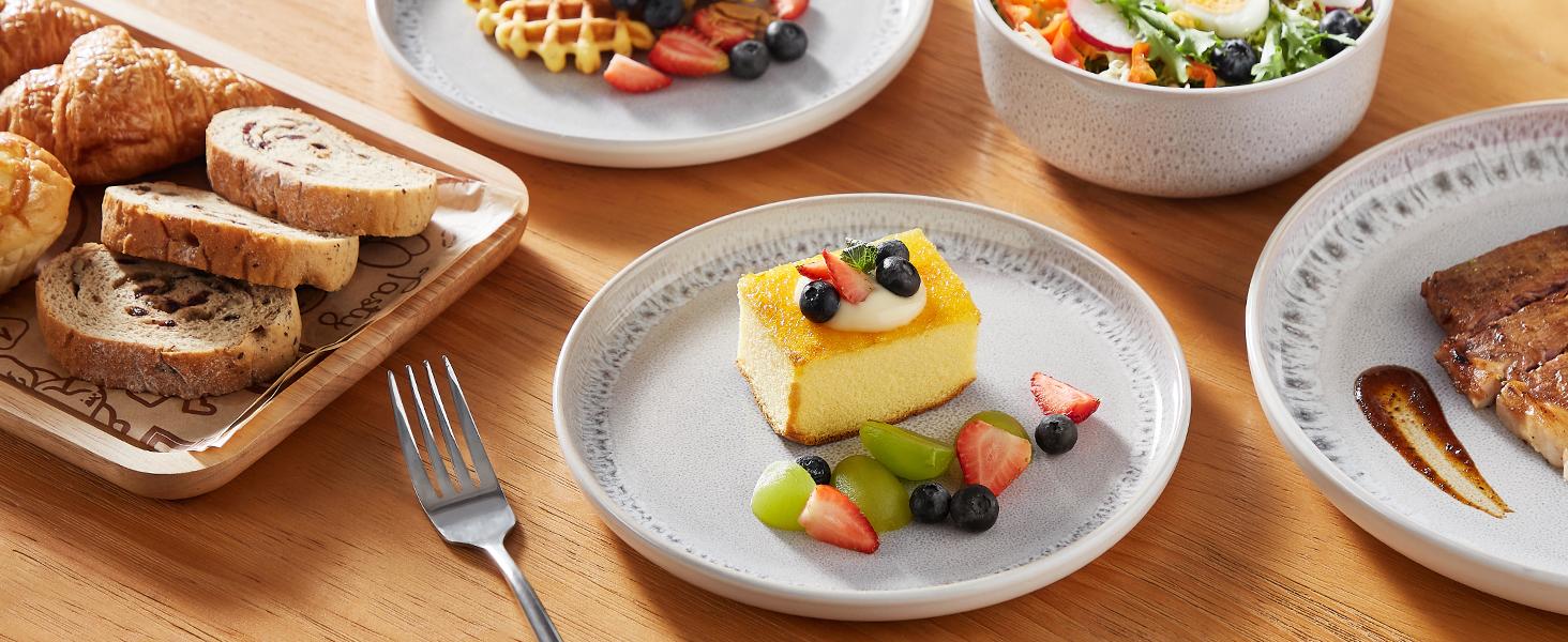 vancasso Stoneware Dinnerware Set – 16/18/24-Piece Plates and Bowls Set for 4/6, Reactive Glaze Mediterranean Style Crockery, Chip-Resistant, Dishwasher & Microwave Safe