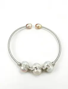 【Essence Series】Handmade Natural Freshwater Pearl Wire-Wrapped Bracelet with Pearl's Vivid Glow for Daily Wear Gift Box Wrapping Bangle natural  pearls