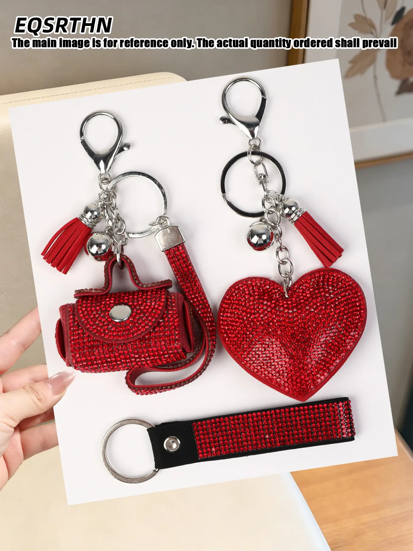 3pcs crystal rhinestone purse keychain, Heart keychain set, sparkling heart charm key ring disco party concert accessories red car key strap festival holiday luggage decor bling keychain pendant daily travel handbag ornament Bling Bling Keychains
