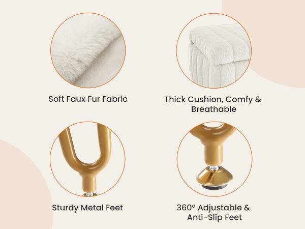 Vanity Stool Chair with Storage, Ottoman Faux Fur Soft Padded Makeup Footstools Seat Modern Footrest for Home Entryway Bedroom
