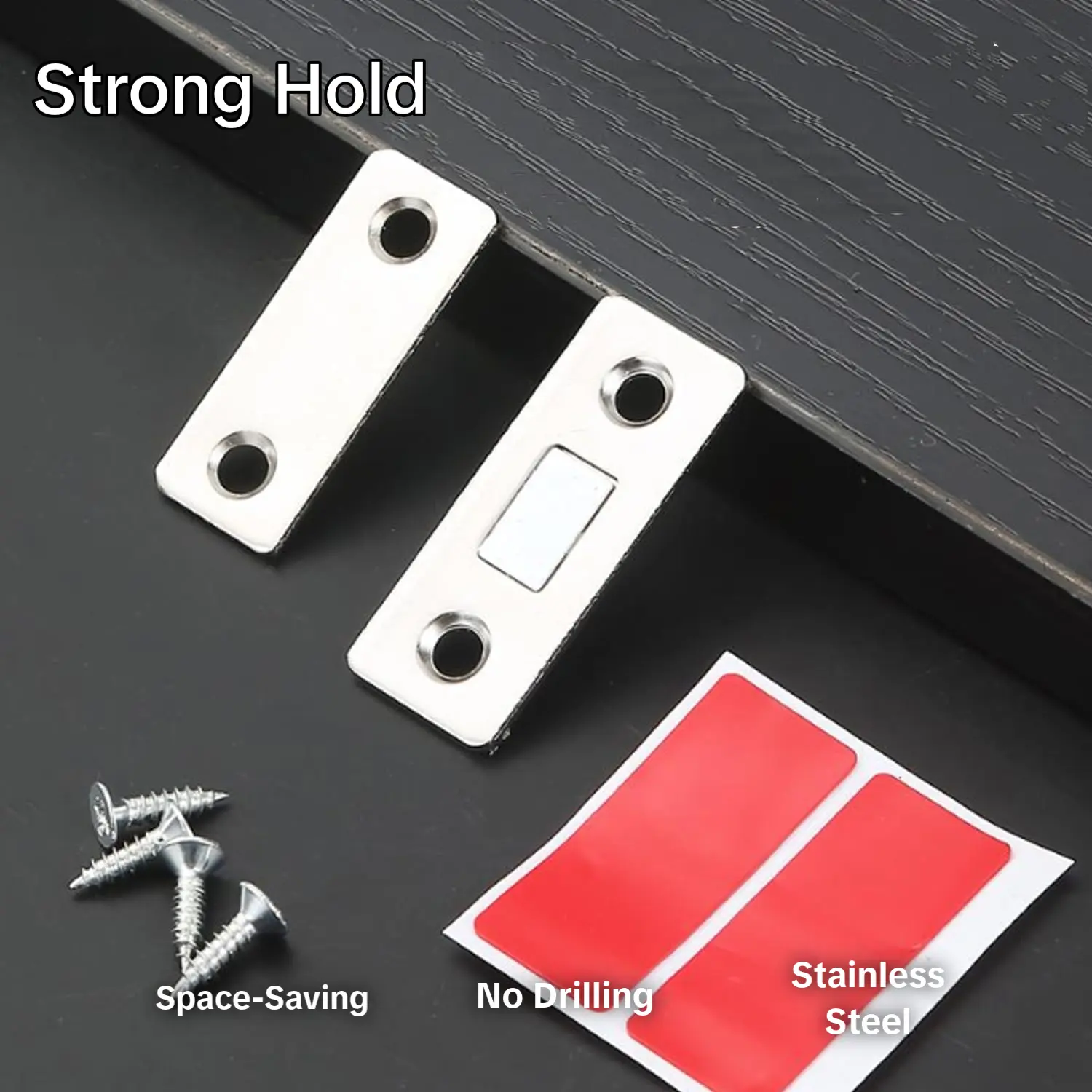 10PCS Stainless Steel Solid Magnetic Door Catches - No Drilling, Strong Hold, Space-Saving Cabinet Latches for Sliding Doors, Wardrobes, Window Stoppers, Window Screen Clips