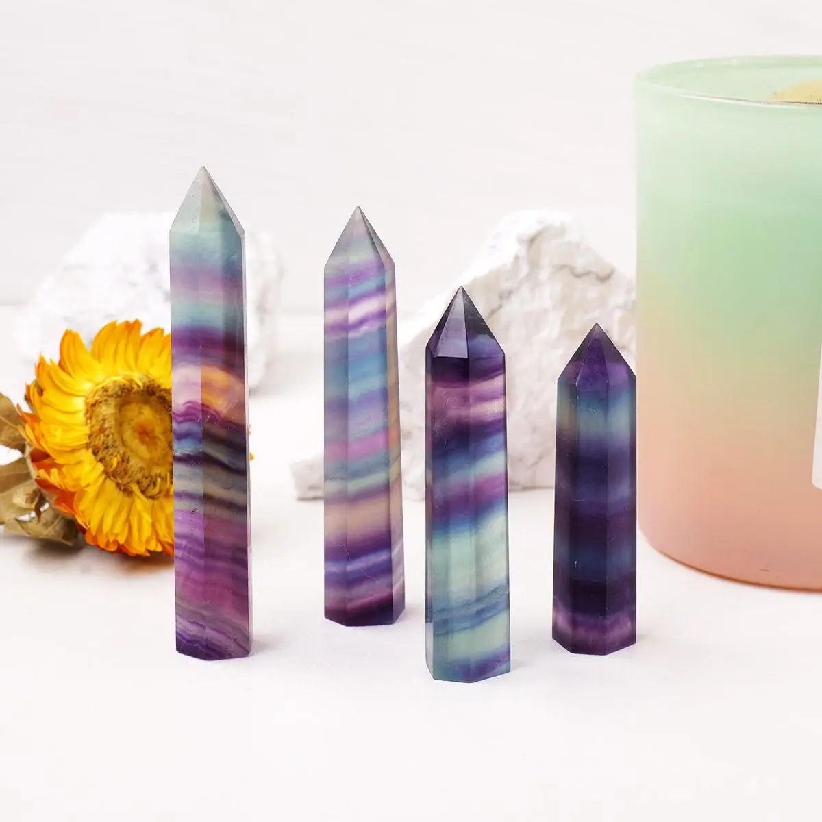 Rainbow Fluorite Point Tower, 1 Count Ethereal Rainbow Fluorite Point Tower, Premium Quality, Flawlessly Polished for Mind-Boosting Home Decor, Crystal Decorative Ornaments, Natural Healing Crystal
