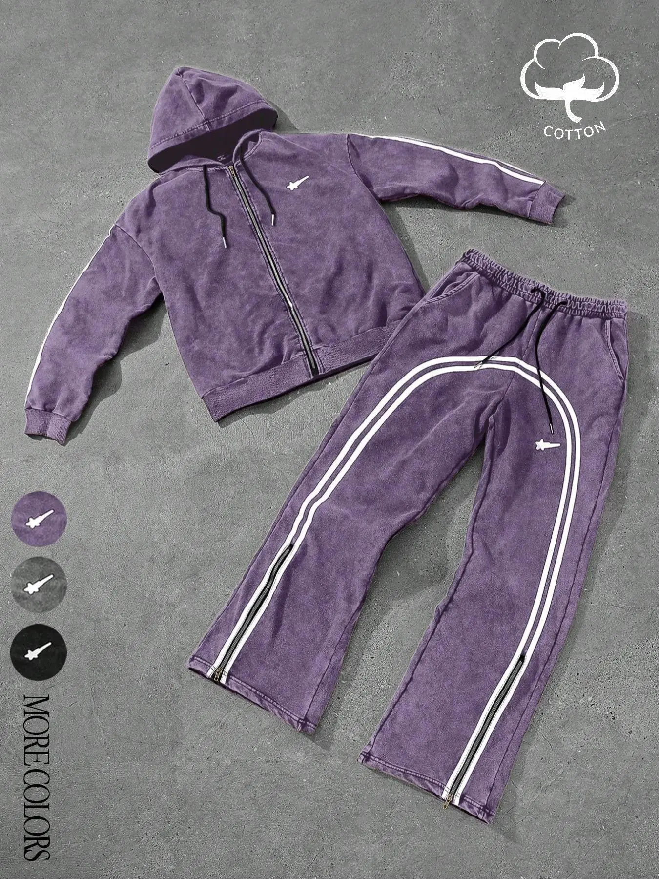 Spring and autumn new two-piece set, Sportswear Set, Hooded Tracksuit Set, athleisure outfits, striped sport pants and hooded zipper jacket, suitable for everyday casual wear, ideal for weekdays or outdoor activities, streetwear, Sportswear Street Style