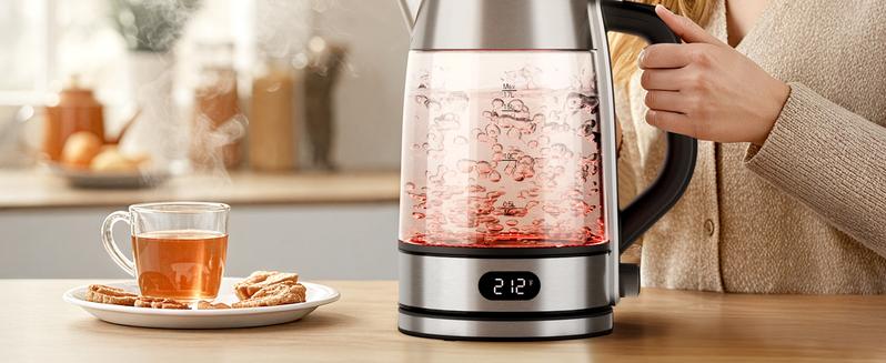 Electric Kettle with Adjustable Temperature Control, 1.7L Stainless Steel & Glass Kettle, Ambient Light Indicator, Automatic Shut-Off, Overheat Protection, 360° Cordless Base Electric Kettle with Adjustable Temperature Control, 1.7L Stainless Steel & Glass Kettle, Ambient Light Indicator, Automatic Shut-Off, Overheat Protection, 360° Cordless Base