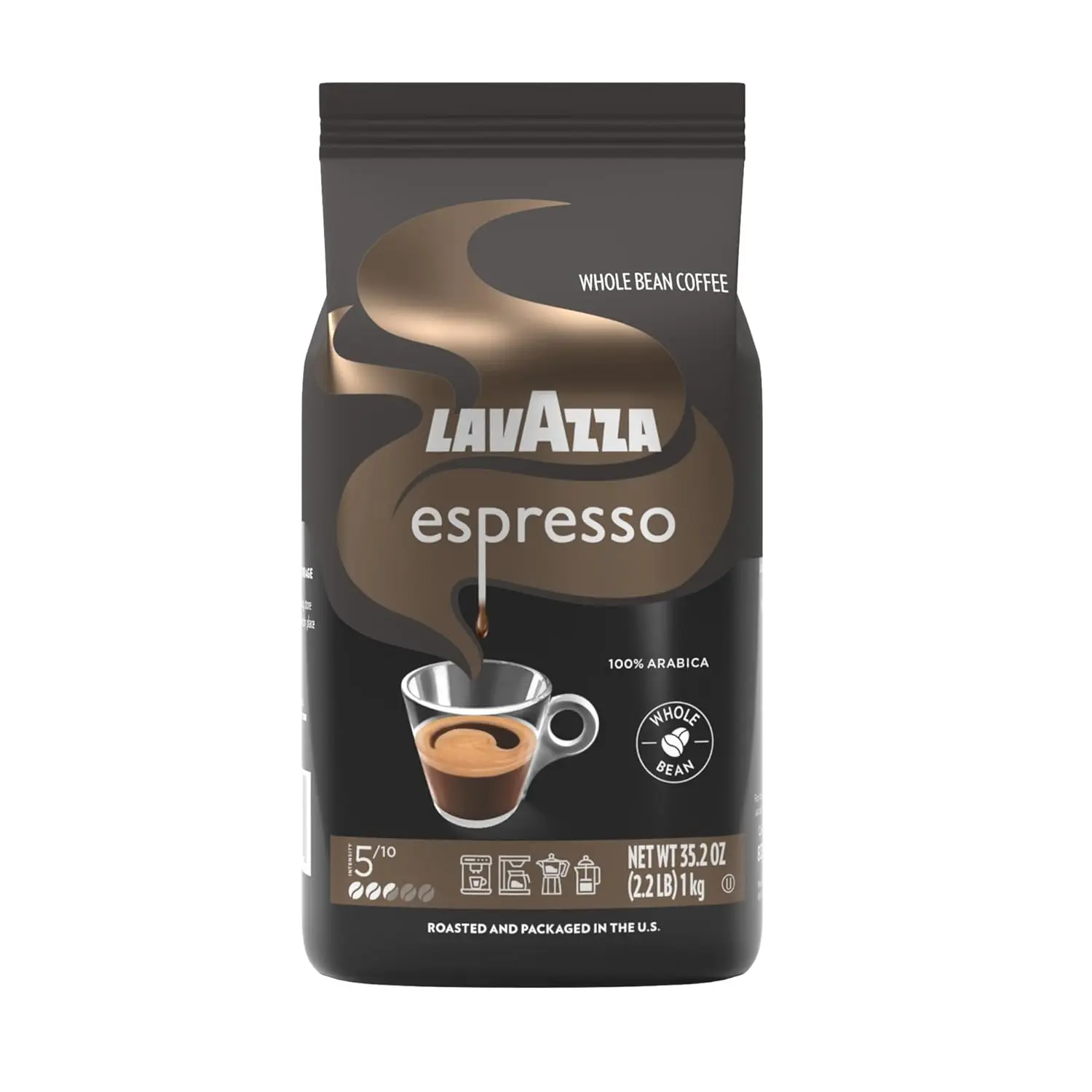 Lavazza Espresso Whole Coffee Beans - Medium Roast, 100% Arabica Espresso Blend, 2.2 lb Bag (Pack of 1) for Drip Coffee Makers