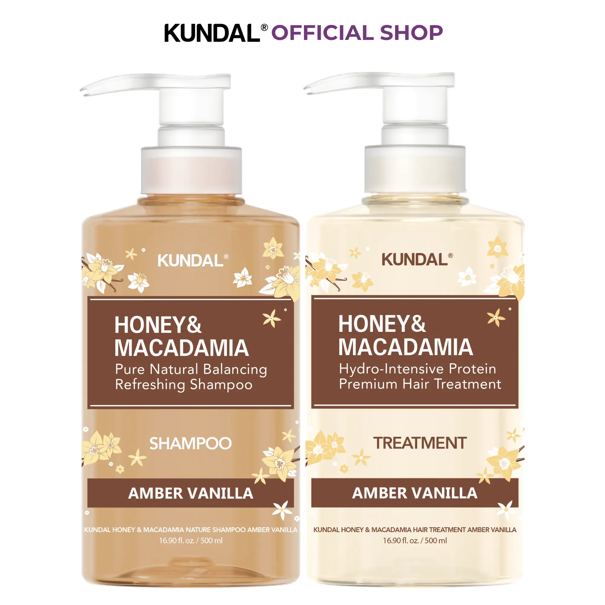 [KUNDAL] Shampoo & Treatment Set Amber Vanilla Edition 16.9 fl.oz each  Gentle Hair Care